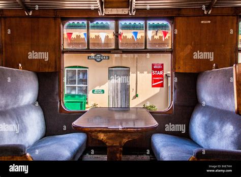 Interior of a steam train carriage , Watercress Line, Mid Hants Railway, Hampshire England ...