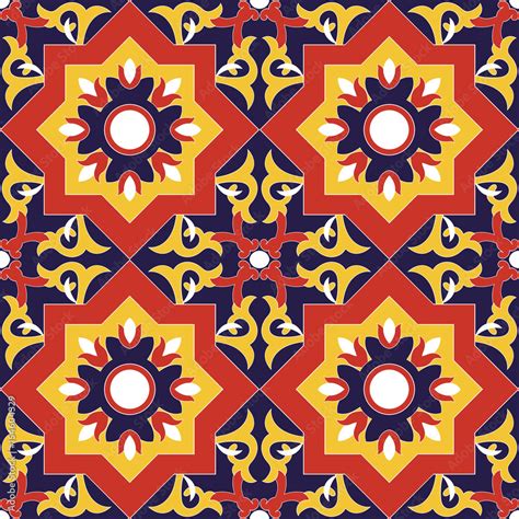 Spanish tile pattern vector seamless with flowers motifs. Azulejo ...