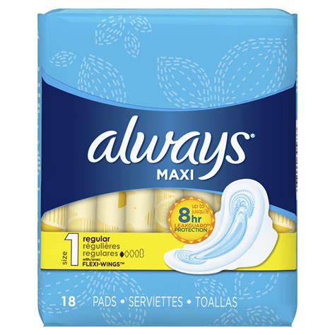 Always Maxi Size 1 Regular Pads with Wings, Unscented, 18 Count - Walmart.com