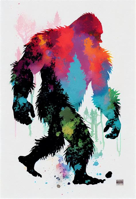 Watercolor Bigfoot Portraits: 5 Bigfoot Yeti PNG Images Printable Wall Art Squatch Art PNG ...