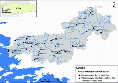 Fish sampling sites in the river sections of the Büyük Menderes River ...