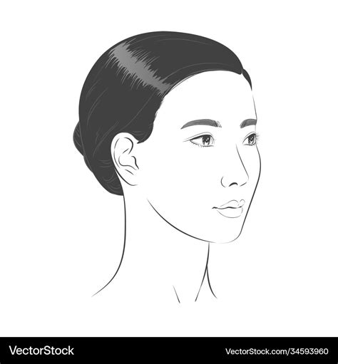 Asian woman face black and white line sketch Vector Image