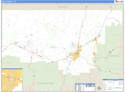 Iron County, UT Wall Map Basic Style by MarketMAPS