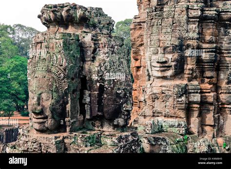 Bayon temple faces Stock Photo - Alamy