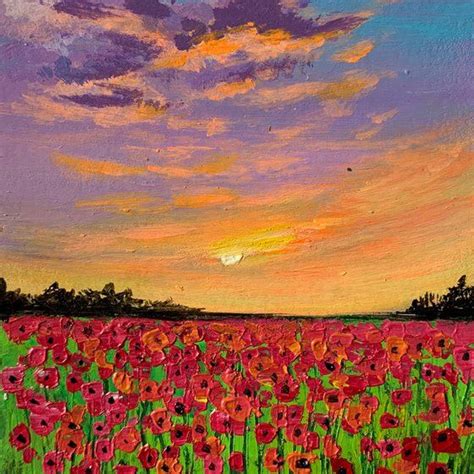 Sunset at sunflower fields ! Abstract impressionism art! Painting on ...