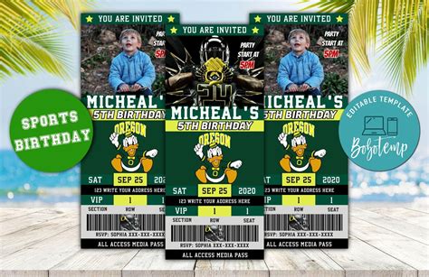 Editable Oregon Ducks Birthday Ticket Invitations DIY | Bobotemp