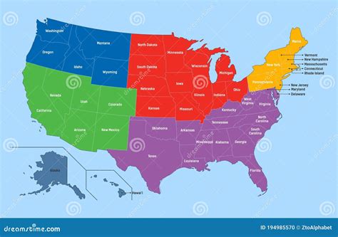 Map United States America Regions Maps Usa Stock Vector - Illustration ...