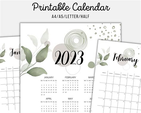 Printable Calendar 2023 Calendar Wall Calendar Desk - Etsy