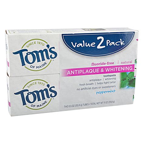 Tom's of Maine Natural Toothpaste Peppermint Antiplaque & Whitening, 2 ...