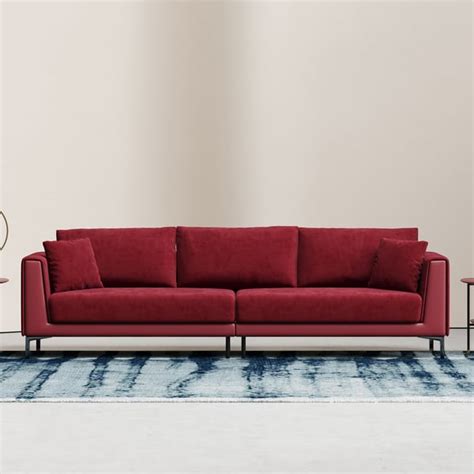 106" Wine Red Modern Modular Velvet Living Room Deep Sofa for 4 Seaters ...