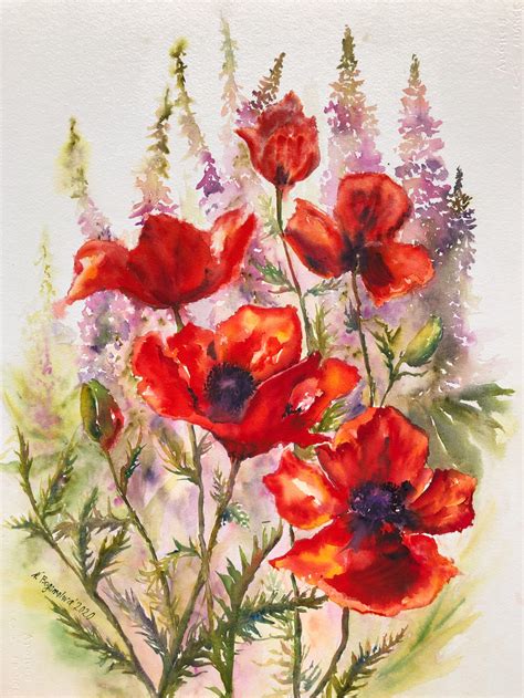 Poppies flowers painting. Bouquet – Nadezhda Bogomolova