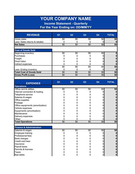 Income Statement Quarterly Template | by Business-in-a-Box™