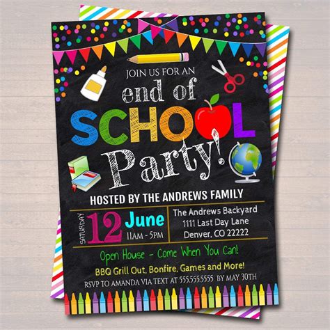 End of School Year Party Invitation - Printable DIY Template | School ...