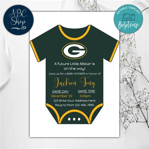 Green Bay Packers Baby Shower Invitation Instant Download | Bobotemp