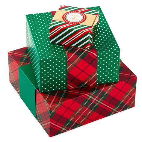 Hallmark Assorted Size Gift Boxes with Wrap Bands for Christmas (3 Boxes: Red, Green, Gold ...