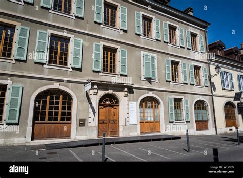 Typical French-Italian architecture in the Carouge district, a ...