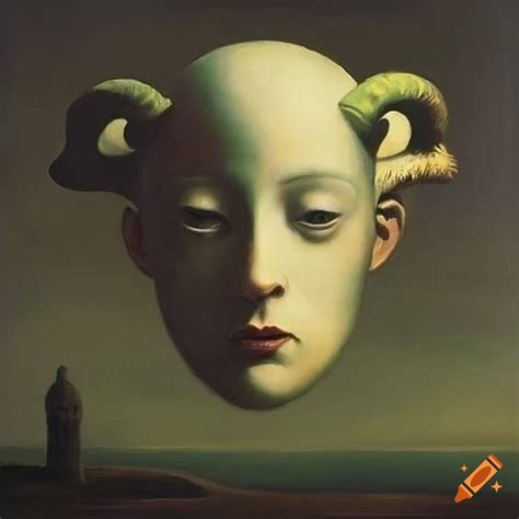 Painting of a faun mask by magritte on Craiyon