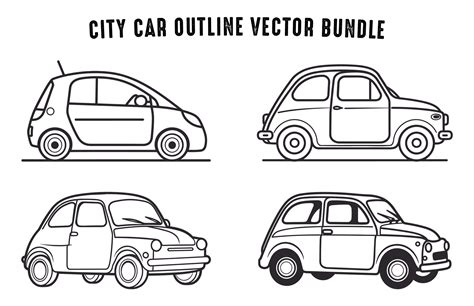 Set of Car Outline Vector Drawing, City transport mini Car line art ...