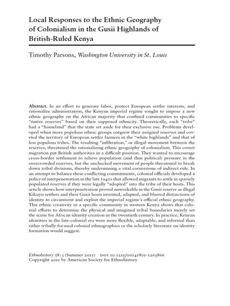 Local Responses To The Ethnic Geography of Colonialism in The Gusii Highlands of British - Ruled ...