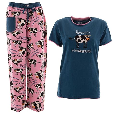 Lazy One I'm Moody in the Morning Pajama Set for Women | Blue short sleeve tops, Pajamas women ...