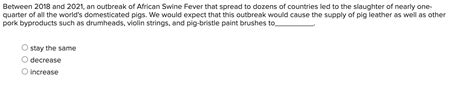 Solved Between 2018 and 2021, an outbreak of African Swine | Chegg.com