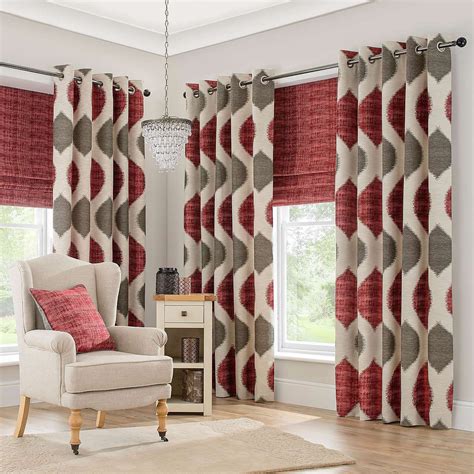 Red And Gray Curtain | Red curtains living room, Red and grey curtains, Pattern curtains living room