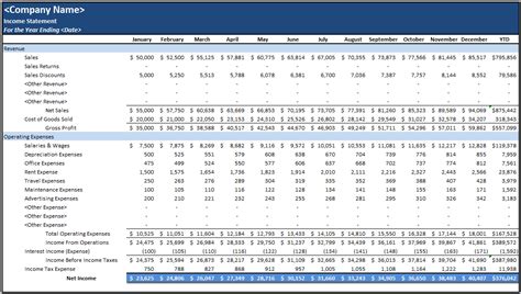 Microsoft Excel Income Statement Template