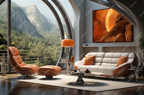 Premium AI Image | Futuristic living room with retro futuristic concept and neon colors