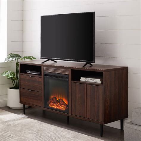 60" Modern Storage Fireplace Console in Dark Walnut - Walker Edison ...