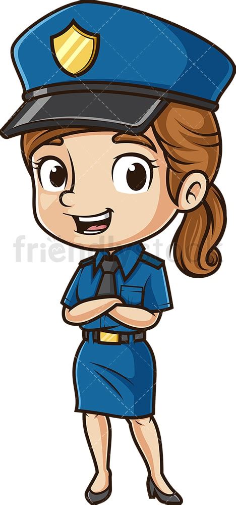 Happy Female Police Officer Cartoon Clipart Vector - FriendlyStock