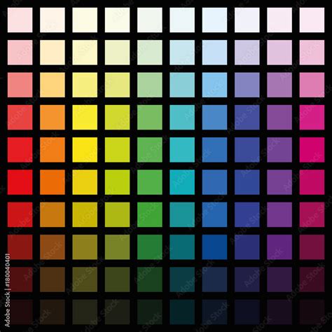 Hundred different colored squares - color spectrum pattern in various ...