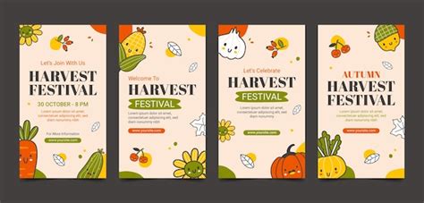 Free Vector | Hand drawn harvest festival instagram stories collection