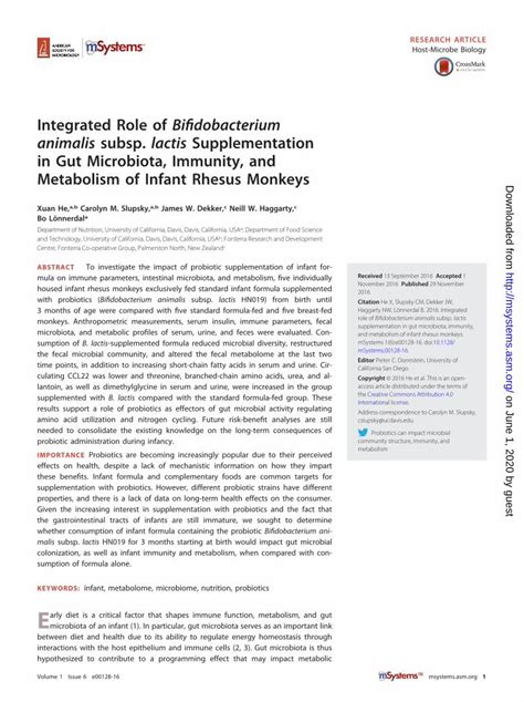 (PDF) Integrated Role of Bifidobacterium animalis subsp. lactis ...