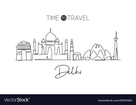 Single continuous line drawing delhi skyline Vector Image