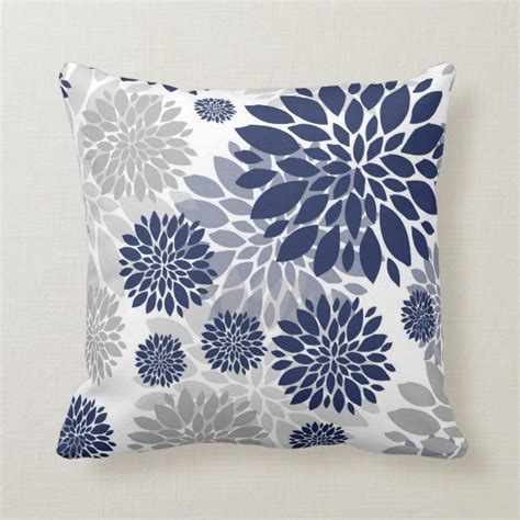 Navy Blue Gray Flower Pattern Throw Pillow | Zazzle.com | Blue throw ...