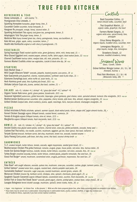 True Food Kitchen To-Go menu in San Jose, California, USA