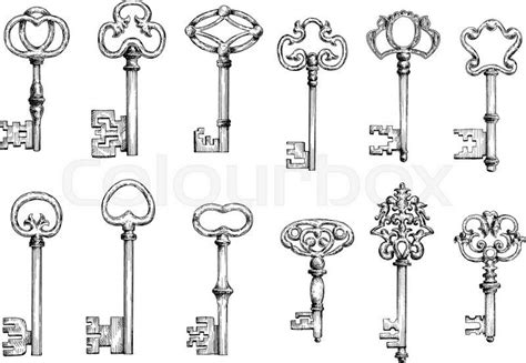 Stock vector of 'Ancient keys vintage engraving sketches with ...