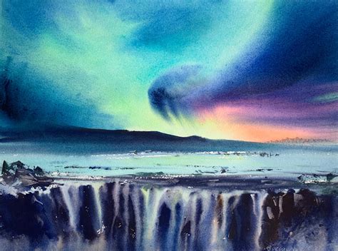 Aurora borealis 14 Original Watercolor Painting artwork | Etsy