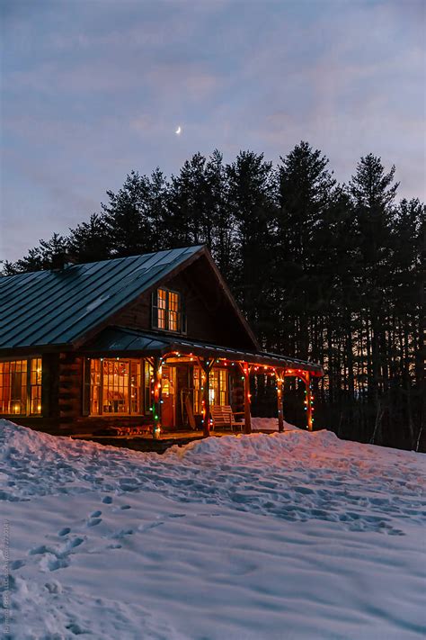 "Log Cabin Hygge In Vermont With Cold Winter Travel Christmas Lights ...