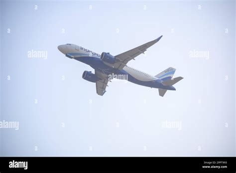 New Delhi, India, April 16 2023 - Indigo Airbus A320 take off from Indra Gandhi International ...