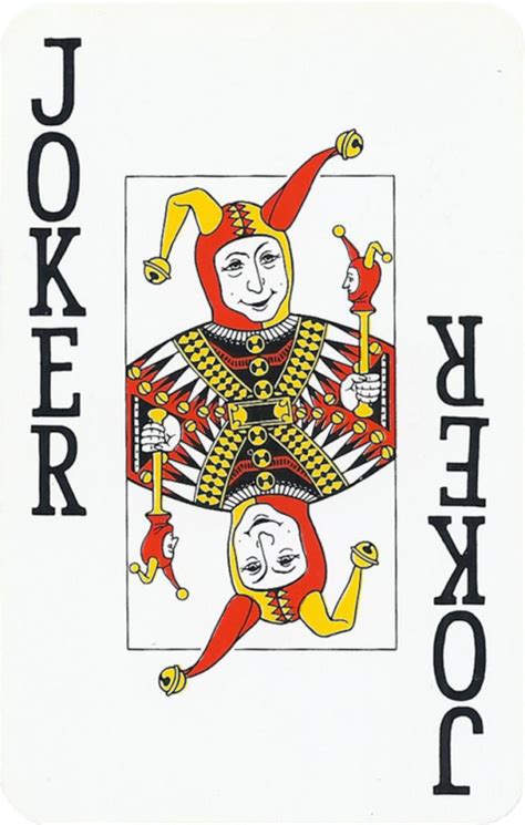 the joker playing card is shown in black and white with an orange clown on it