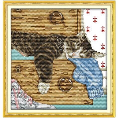 Lovely Lazy Cat Patterns Counted Cross Stitch DIY 11CT 14CT Cross ...