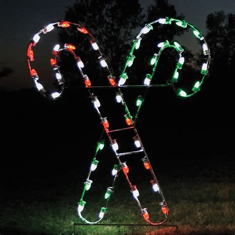 Life-Size Commercial LED Candy Cane Motif in Red, White & Green — HolidayLights.com