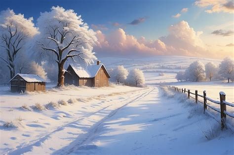 Premium Photo | Winter landscape in the countryside