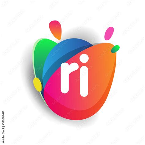 Letter RI logo with colorful splash background, letter combination logo design for creative ...