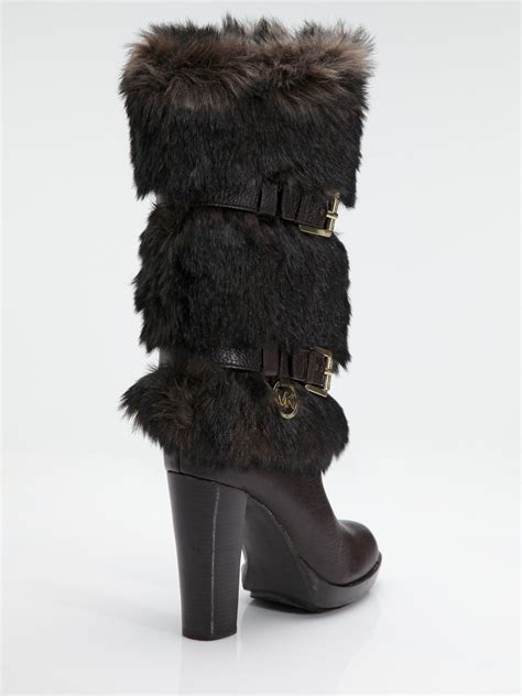 Michael michael kors Carly Faux Fur Leather Boots in Brown | Lyst