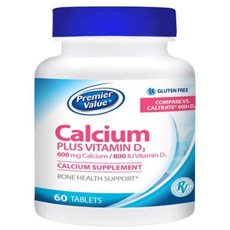 Premier Value Calcium + D Supplement - 600/800mg, Tablets 60ct - The ...