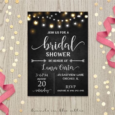 Fairy Lights Chalkboard Bridal Shower Invitation | Hands in the Attic