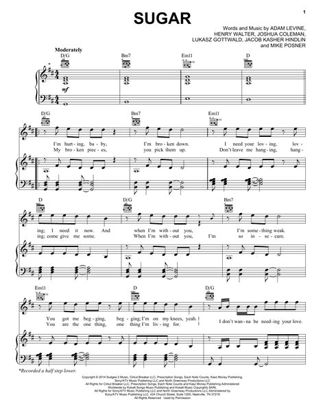 Maroon 5 "Sugar" Sheet Music Notes | Download Printable PDF Score 160381