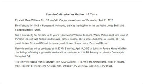 Obituary Template for Mother - 12+ Free Word, Excel, PDF Format Download | Free & Premium Templates